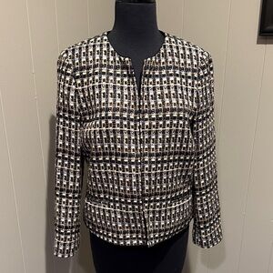 B19 Ann Taylor Tweed Preppy Office Work Business Multi Colored Patterned Blazer